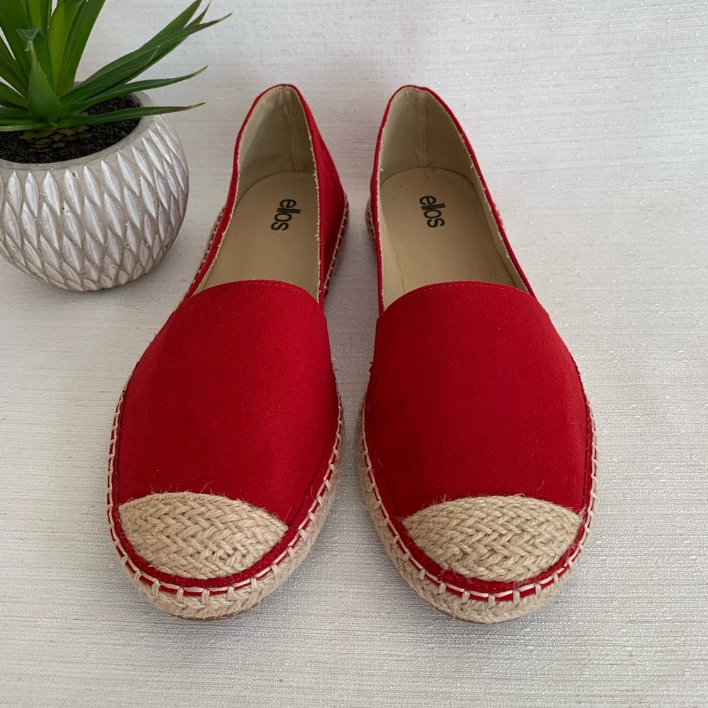 NWOT Ellos Red Microsuede Espadrille Flats Woman’s 9M - Picture 2 of 10